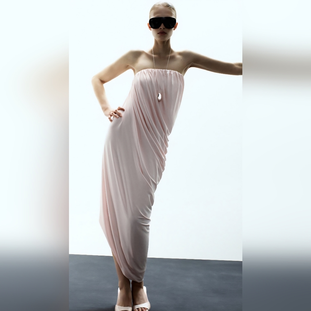 Mango Asymmetrical Strapless Bandeau Dress